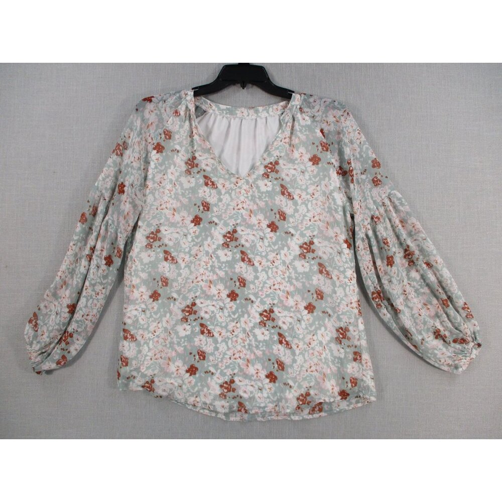 Womens Floral Long Sleeve Blouse Sheer Sleeve Size -‎ L
